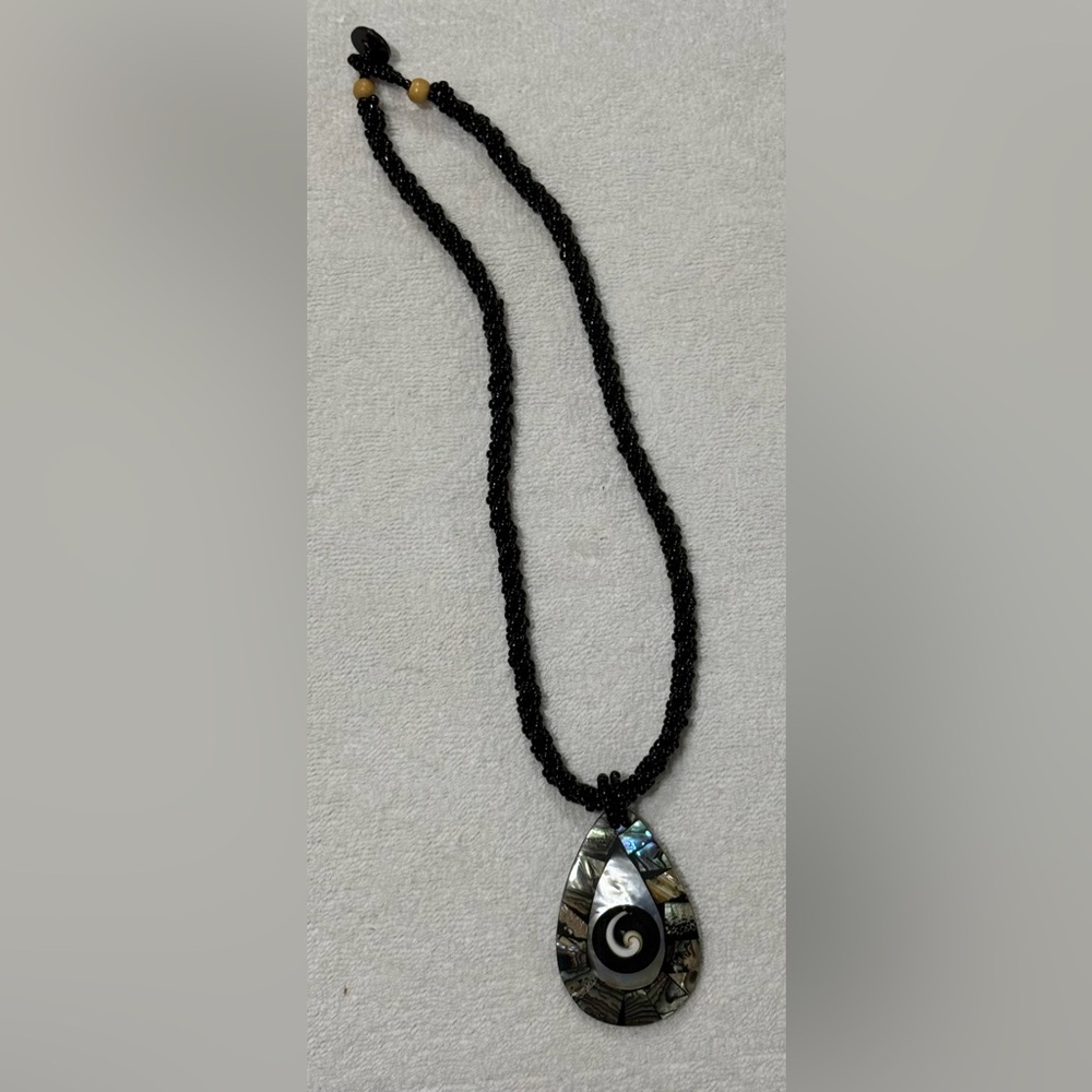 Beaded Necklace With Tear Drop Shaped Abalone Shell Pendant